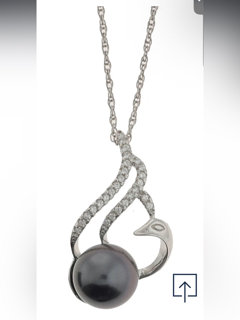Karizia SpA Tahitian Pearl Elegant Silver Swan Pendant Necklace